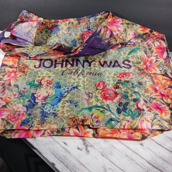 Johnny Was Shopping Tote Blue Pink Floral Reusable Packable 13x17" New - Picture 2 of 7